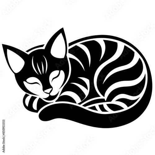 Black sleeping cat on white illustration