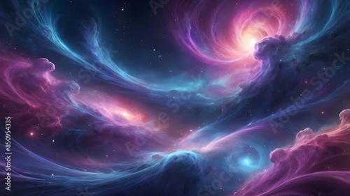 3D render abstract background showcasing a celestial landscape filled with swirling galaxies and nebulae © Misruna