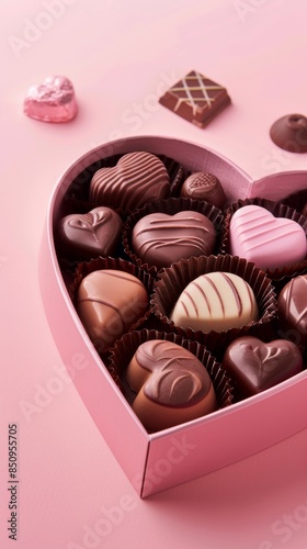 Heart shaped box overflowing with valentine's day chocolates