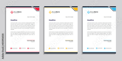 minimal simple corporate modern letterhead design template set of three with various colors. creative abstract letterhead design bundle for your business.