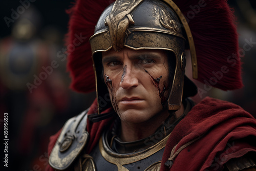 Ancient Roman soldier in combat on a battlefield. Topics related to ancient Rome. Combat in ancient Rome. Historical reconstitution. Eternal Rome. Ancient Rome video games.