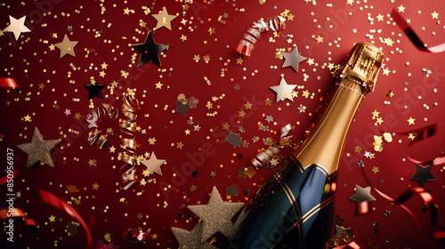 Festive Celebration Background with Golden Champagne Bottle © PixelCharm
