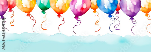 birthday banner. watercolor balloons symbols of birthday party. design holiday greeting card and invitation card