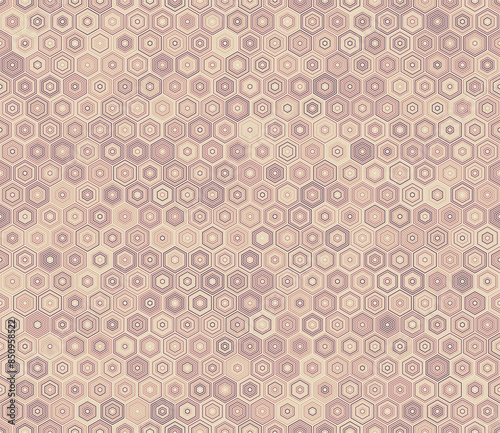 Tileable hexagon pattern. Stacked hexagons mosaic pattern. Hexagon geometric shapes. Multiple tones color palette. Seamless pattern. Tileable vector illustration.