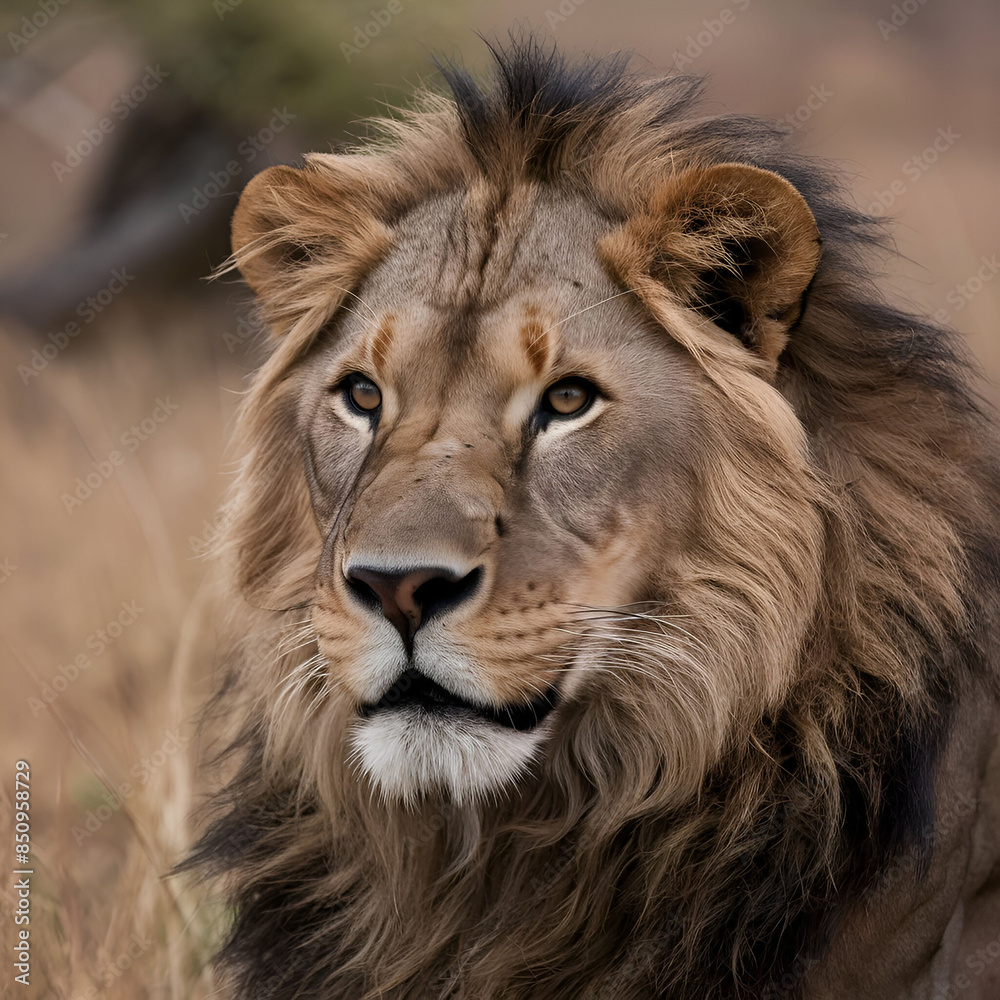 View of 3d ferocious wild lion in nature background. AI generative image. View of 3d ferocious wild lion in nature background. AI generative image.