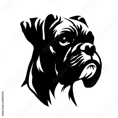 boxer dog head silhouette clipart vector on white background