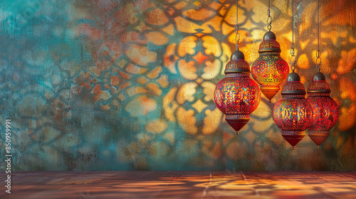 eid festival decorative lamps with islamic pattern photo