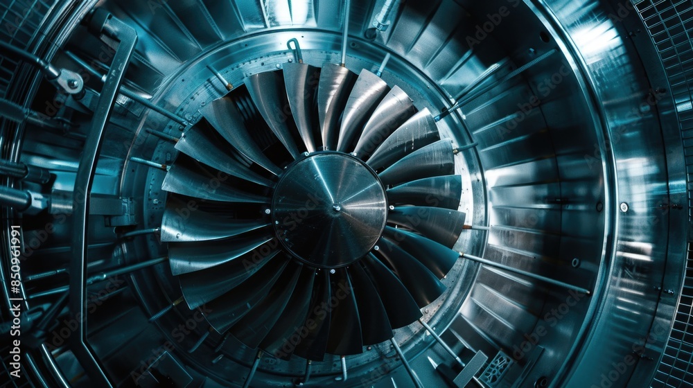A detailed view of a jet engine's internal components and nozzles, suitable for technology or engineering-related contexts A detailed view of a jet engine's internal components and nozzles, suitable for technology or engineering-related contexts