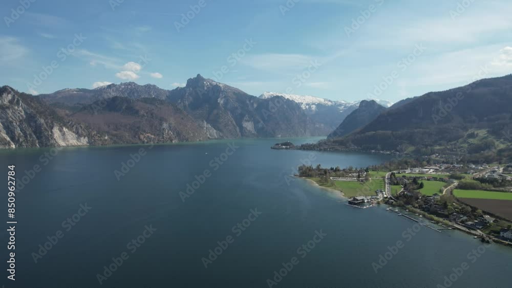 Aerial video of village, snowy mountains and lakes in Tyrol, Austrian Alps, Austria Aerial video of village, snowy mountains and lakes in Tyrol, Austrian Alps, Austria