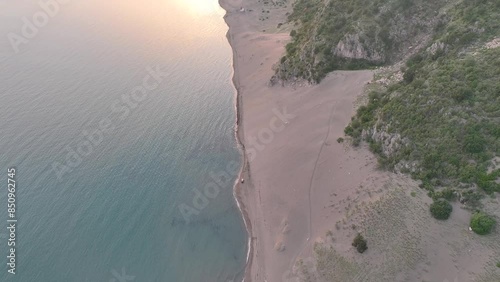 Albania coastal beaches Shengjin (rana e hedhun)  sunset at the sea. photo