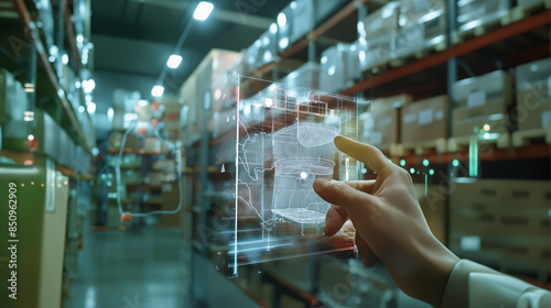 Futuristic Warehouse with Digital Interface, Smart Logistics and Inventory Management, AI Industry 4.0