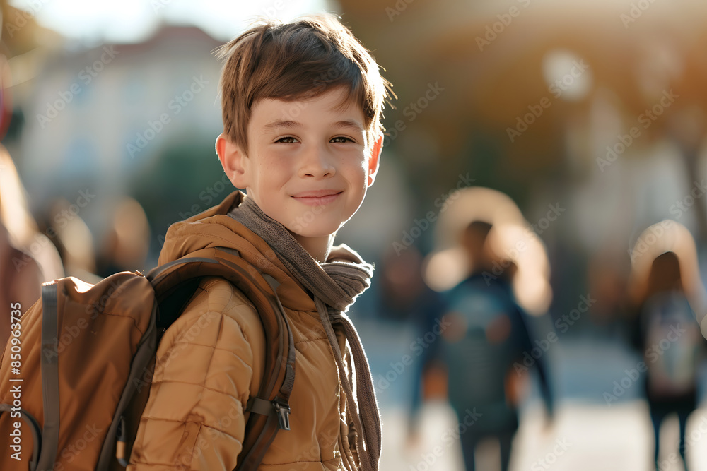 Fototapeta premium school boy returns to school