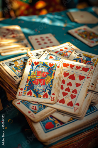 Simple photo of a Romani fortune teller's cards spread out on a clean table. photo