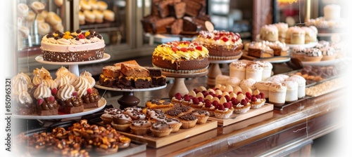 Cozy Café Gluten-Free Dessert Display with Cakes, Cookies, Pastries - Perfect for Bakery Posters