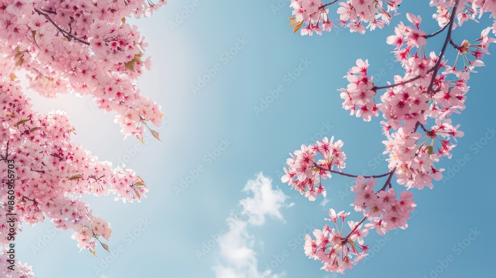 Cherry blossoms contrasted with the clear blue sky in a springtime scene Capture in a wide photograph, Cherry blossoms contrasted with the clear blue sky in a springtime scene Capture in a wide photograph,