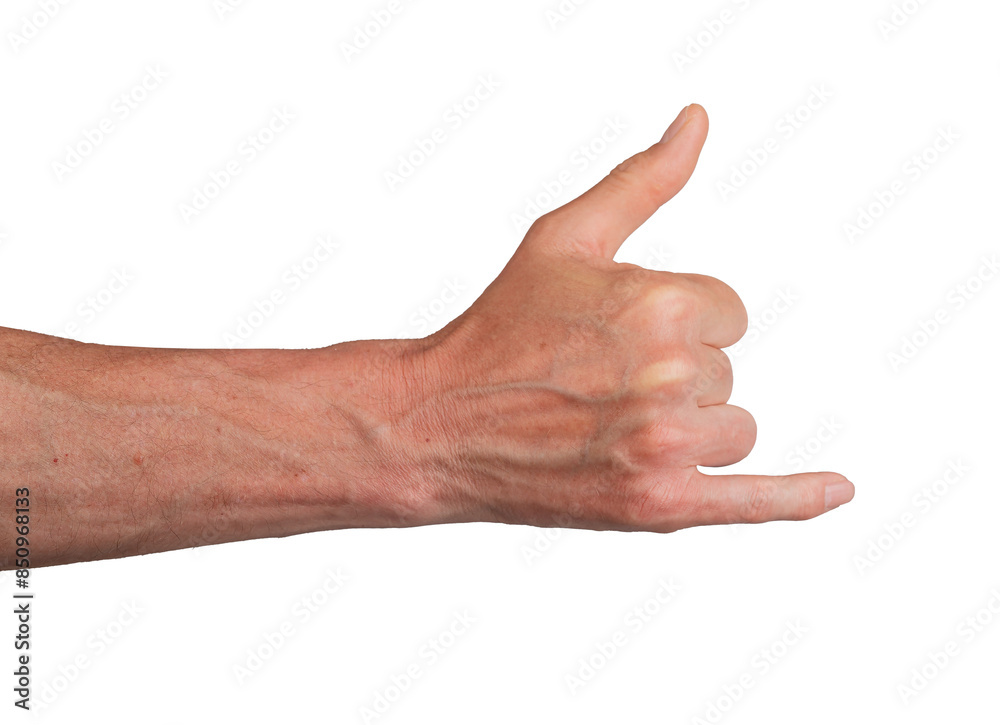 Thumb and little finger gesture, hand surf surfer. Signal cool call shaka isolated symbol man phone. Hawaii concept, sea background beach expression. Reach outstretched,, transparent cutout PNG Thumb and little finger gesture, hand surf surfer. Signal cool call shaka isolated symbol man phone. Hawaii concept, sea background beach expression. Reach outstretched,, transparent cutout PNG