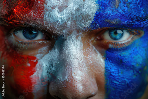 French Soccer Fan Closeup with Flag Painted