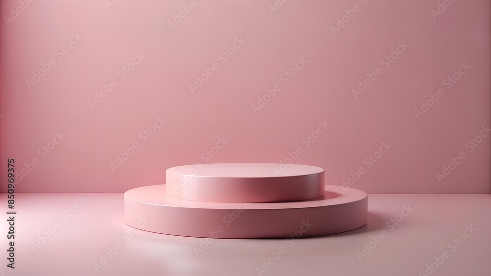 Empty round pink platform podium on pink background. Minimal creative composition background for cosmetics or products presentation Empty round pink platform podium on pink background. Minimal creative composition background for cosmetics or products presentation