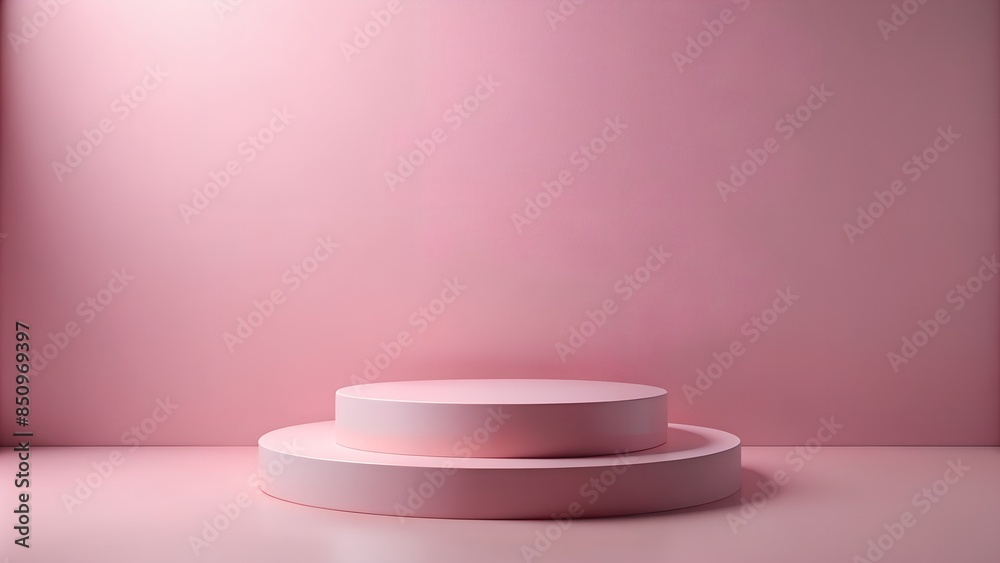 Empty round pink platform podium on pink background. Minimal creative composition background for cosmetics or products presentation Empty round pink platform podium on pink background. Minimal creative composition background for cosmetics or products presentation