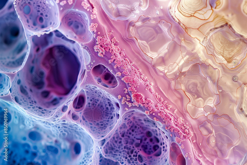 A colorful image of a cell with pink and blue swirls photo