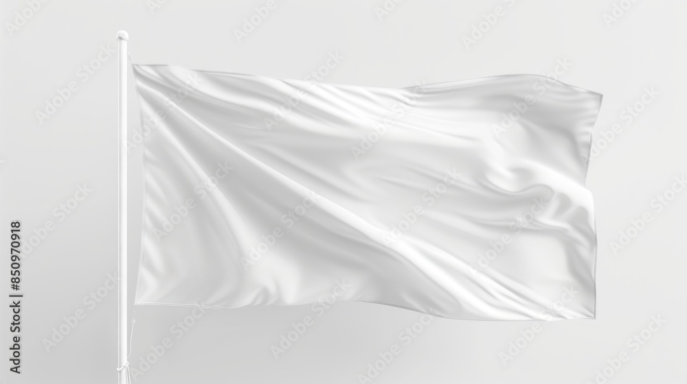 White Flag Waving on a Pole Against a Neutral Background White Flag Waving on a Pole Against a Neutral Background