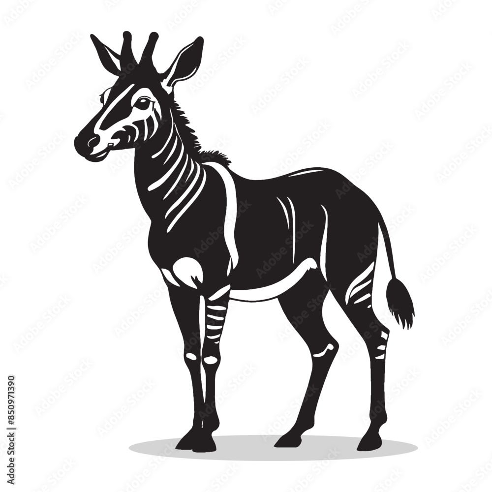 Fototapeta premium Okapi silhouettes and icons. Black flat color simple elegant white background Okapi animal vector and illustration.