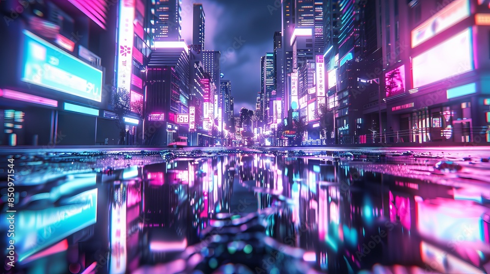 Cityscape design with neon lights