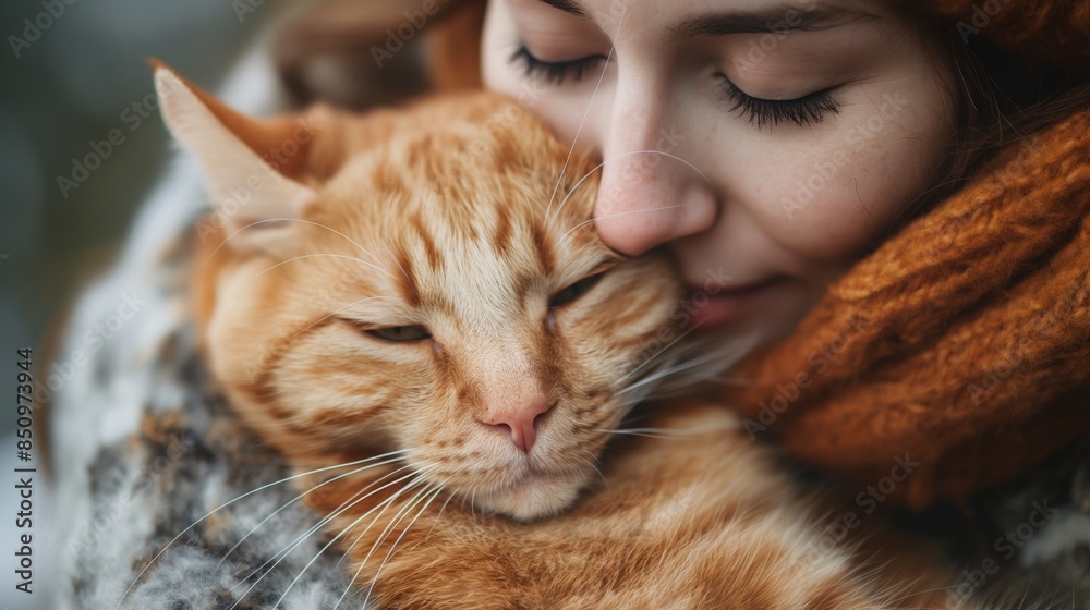 close up portrait of woman hug kissing her ginger cat, lovely heartwarming pet lover companionship close up portrait of woman hug kissing her ginger cat, lovely heartwarming pet lover companionship