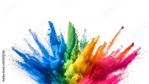 A rainbow explosion smoke of holi paint color powder isolated on transparent or white background