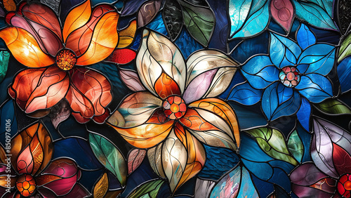 Floral Symphony in Stained Glass: A Vivid Display of Artistic Craftsmanship