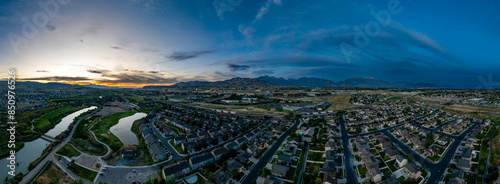 Lehi, Utah and Silicon Slopes at sunset - panorama