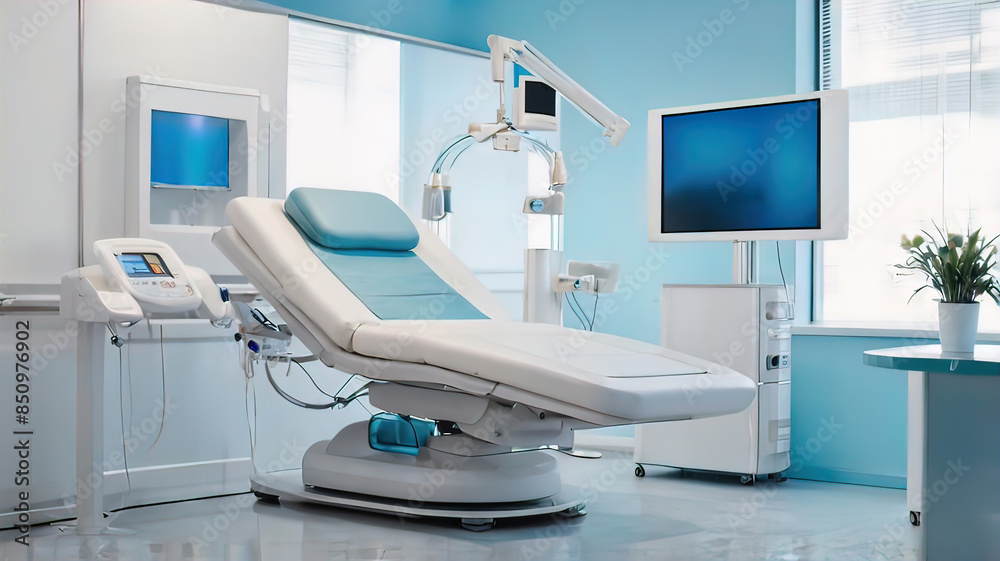 interior of a modern high-tech anti-aging laboratory, x-ray room, dental chair in a hospital, chair-bed for a patient, interior of a modern high-tech anti-aging laboratory, x-ray room, dental chair in a hospital, chair-bed for a patient,