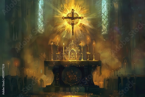ornate ostensory for catholic eucharistic adoration ceremony digital painting