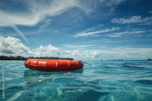 an life preserver floating in the ocean photo