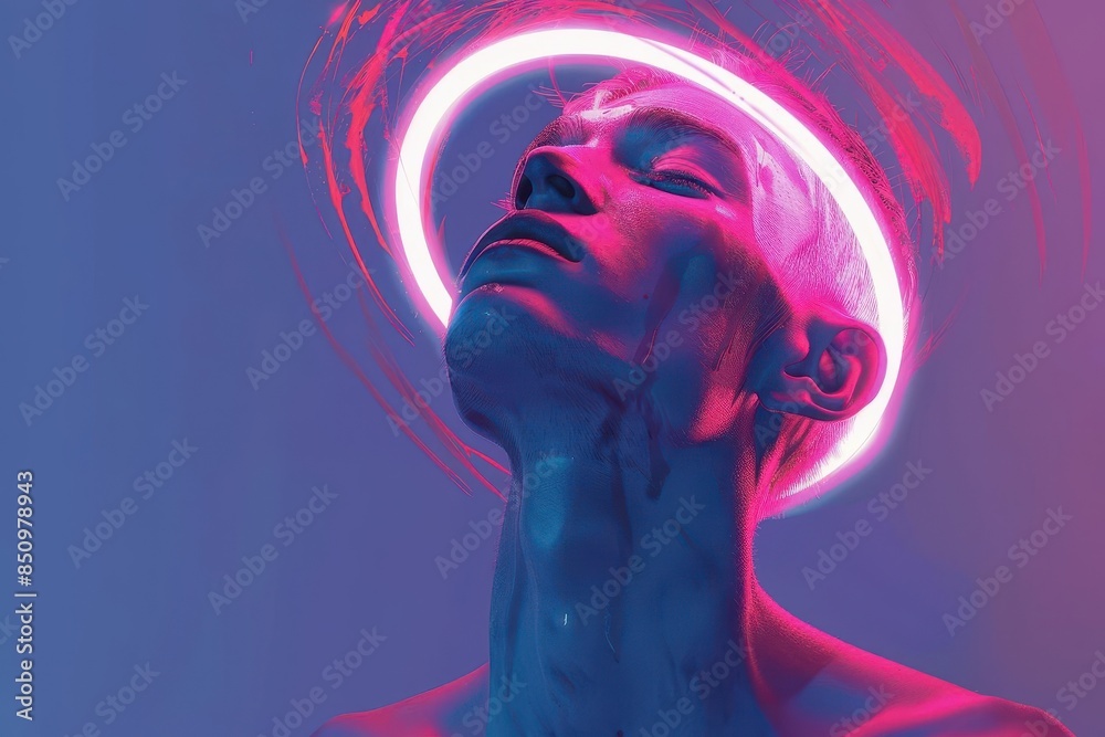 radiant narcissist confident young man with neon halo embodying selflove digital illustration radiant narcissist confident young man with neon halo embodying selflove digital illustration