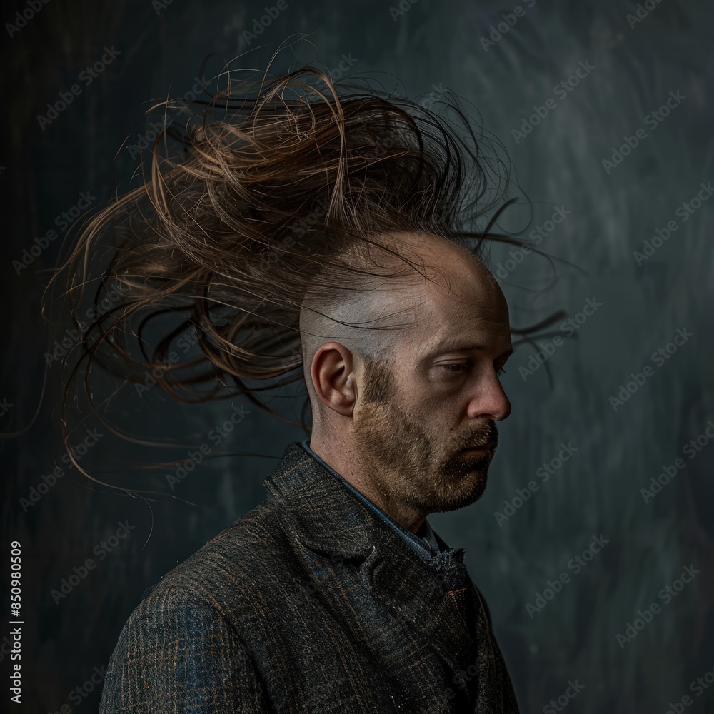 Fototapeta premium a with his hair flying in the wind