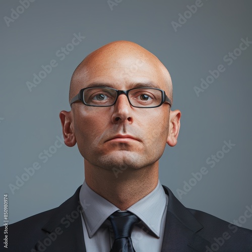 a bald in a suit photo