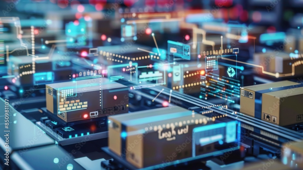 A comprehensive view of an integrated supply chain, from factory production to online order fulfillment, with real-time tracking and efficient logistics coordination