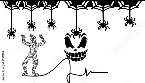 heloween mummy line art vector sketch illustration