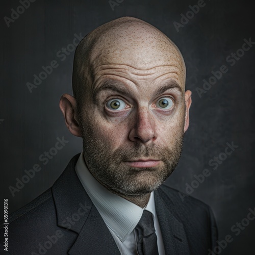 a bald in a suit