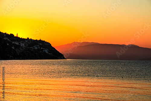 Beautiful sunrise at sea. Morning at sea.