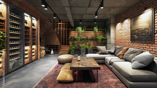 A wine cellar with a barrel in the middle of the room