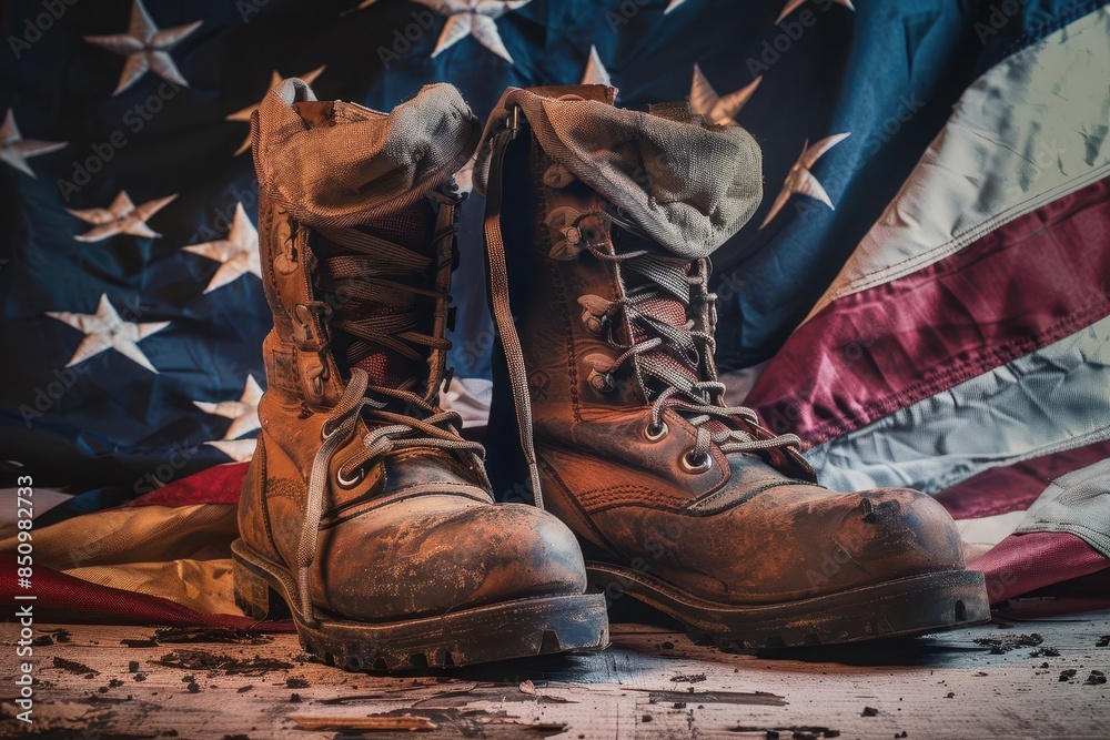 solemn military boots and american flag honoring fallen soldiers memorial day conceptual photography solemn military boots and american flag honoring fallen soldiers memorial day conceptual photography