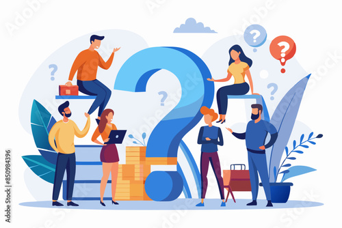 Businesspeople with big question mark in flat design. Employee asking questions concept vector illustration © ArtfuIInfusion769