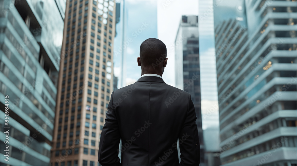 Confident Businessman in Urban Landscape, Modern City Ambition, Professional Success, Diversity Confident Businessman in Urban Landscape, Modern City Ambition, Professional Success, Diversity