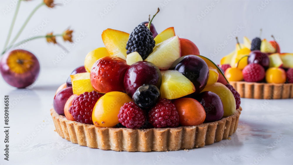 A close up of a fruit tart with different types of fruits, AI A close up of a fruit tart with different types of fruits, AI
