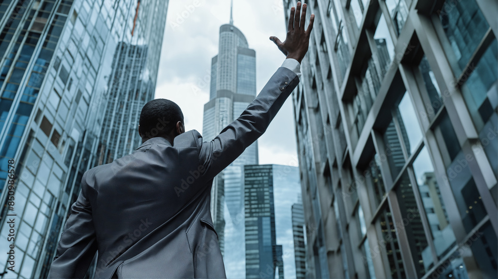 Triumphant Victory Successful Businessman in Cityscape, Achievement and Success, Urban Ambition, Celebration Triumphant Victory Successful Businessman in Cityscape, Achievement and Success, Urban Ambition, Celebration