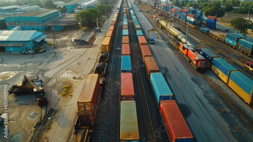 Inland Container Depot: An inland container depot with trains being loaded with containers, facilitating efficient land-based transportation of goods from ports to inland destinations.