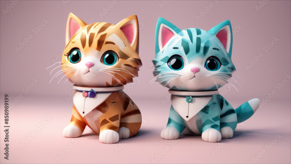 Two adorable 3D cartoon kittens sitting side by side. Two adorable 3D cartoon kittens sitting side by side.