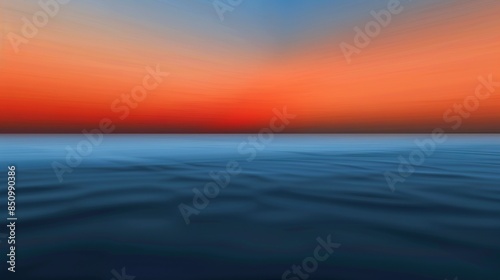  Blurry sunset photo on water with boat and orange blue sky background